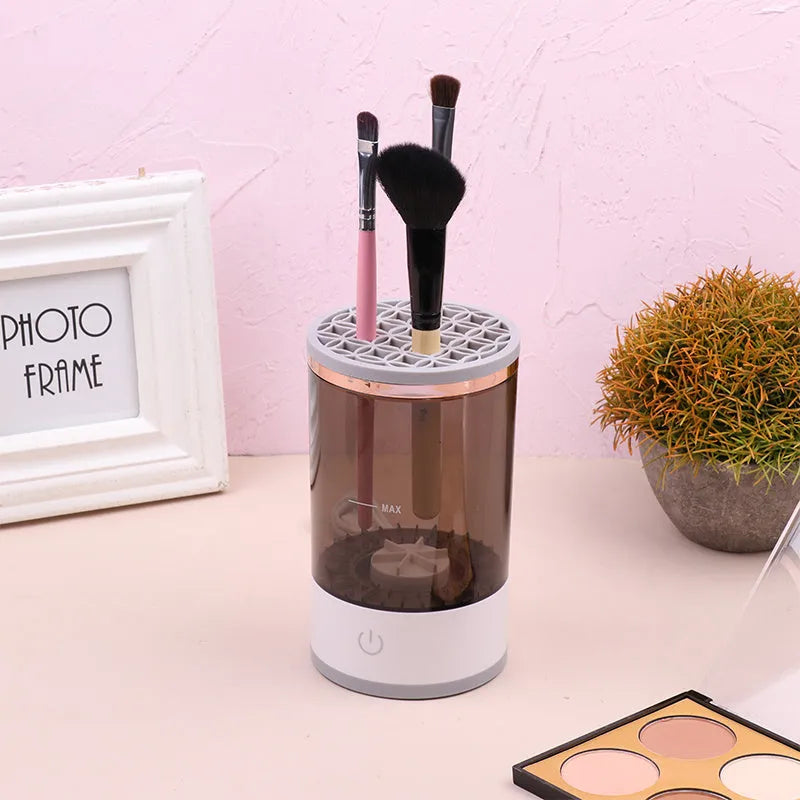 Grey and white portable electric makeup brush cleaning machine with USB charger