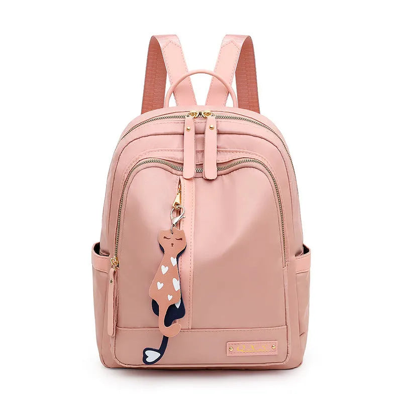 Black casual backpack with double straps and multiple compartments, 20L capacity