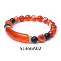 Handmade diamond-shaped cut black agate bracelet with fan-shaped design elements