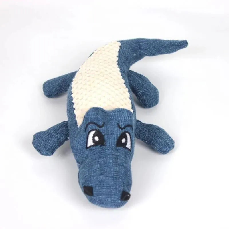 Pet plush toy in blue, green, or red with biting sound and teeth grinding texture for cats and dogs