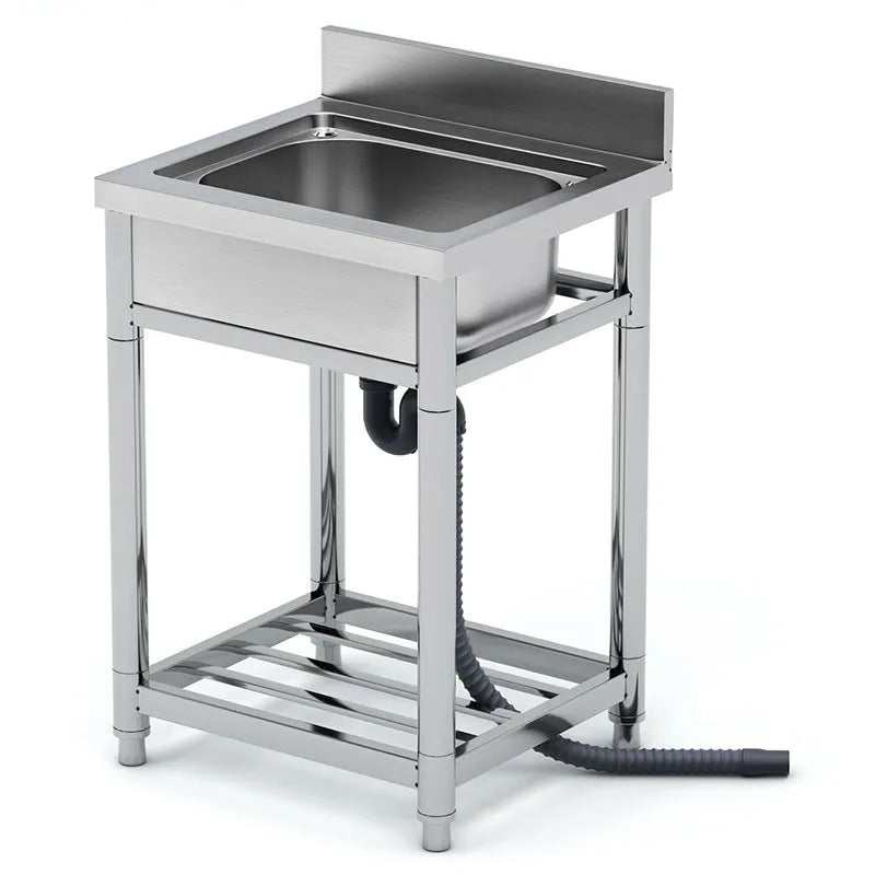 Brushed stainless steel single bowl kitchen sink with a deep groove design.