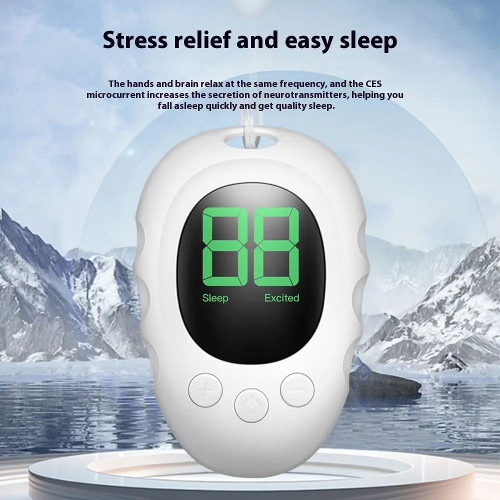 Silicone sleep aid hand grip in white, black, or green with rechargeable remote control and sleep monitor
