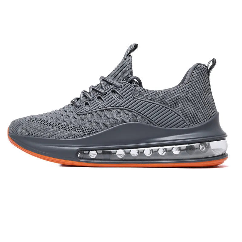 Black low-top mesh running sneakers with rubber sole, showing breathable construction and lace-up front