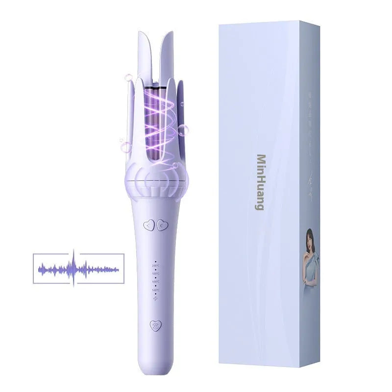 32mm automatic hair curler in pink or light purple with anion technology and included styling accessories