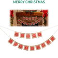 Brown and red burlap Christmas banner with 14 flags measuring 12x13cm each on string