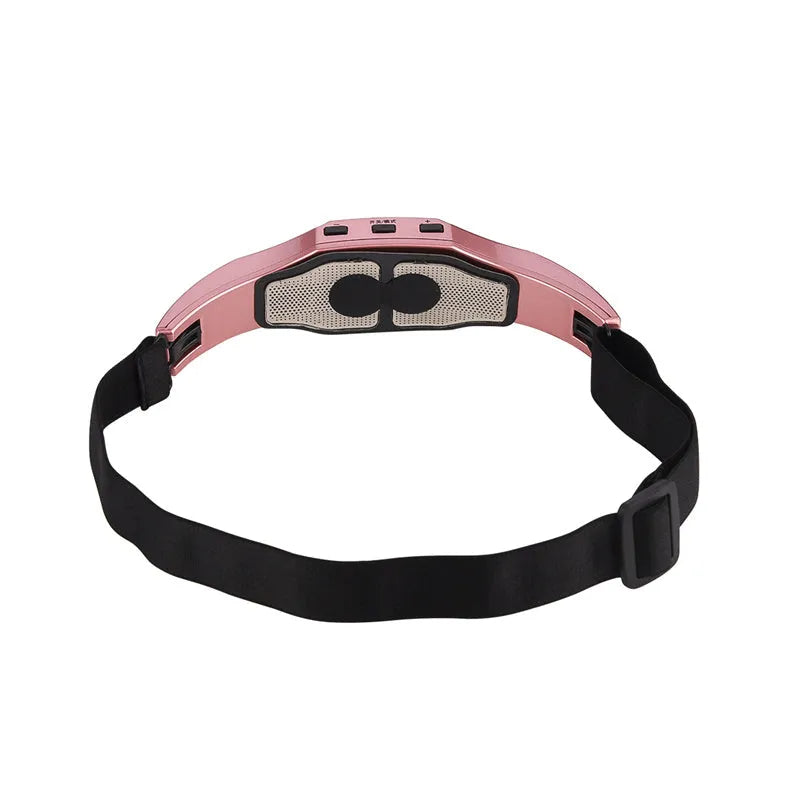 Wireless head massager in black or pink with adjustable fasteners, 110g, USB rechargeable, 3 modes and 9 intensities.