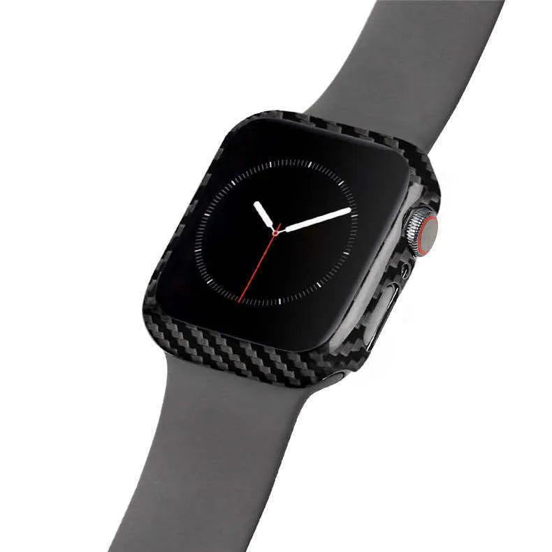 Apple Watch 4 half wrap leather case with carbon fibre accents in 44mm ultra-thin design
