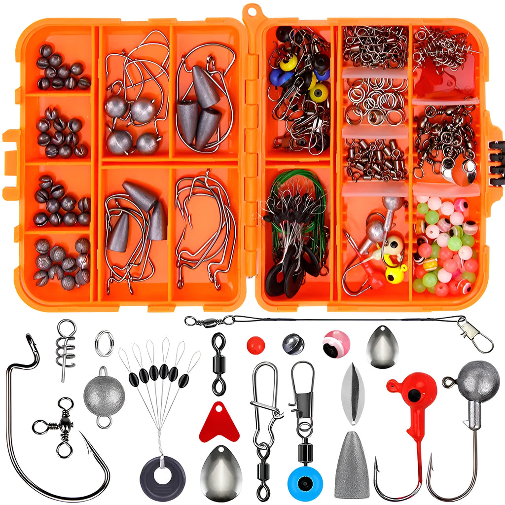 Weihe 257-piece fishing lure accessories set in ABS plastic storage case