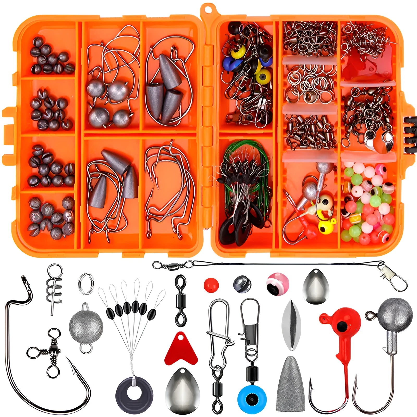 Weihe 257-piece fishing lure accessories set in ABS plastic storage case