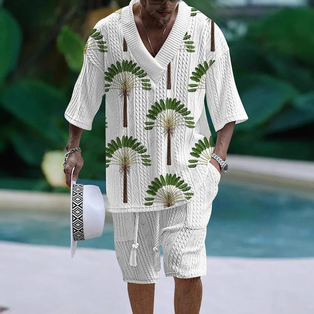 Loose casual short sleeve suit with matching shorts in polyester fabric, available in multiple colours and sizes S to XXXXL