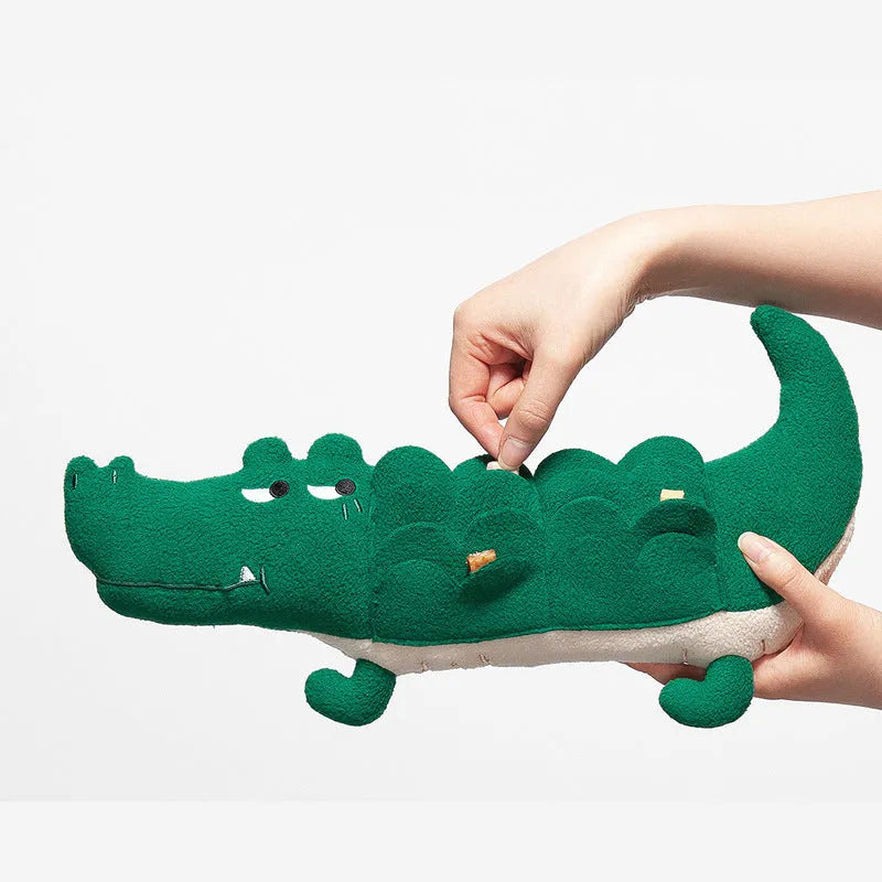 Green plush toy dog with dimensions 35cm by 18cm, weighing 90g, for interactive play.
