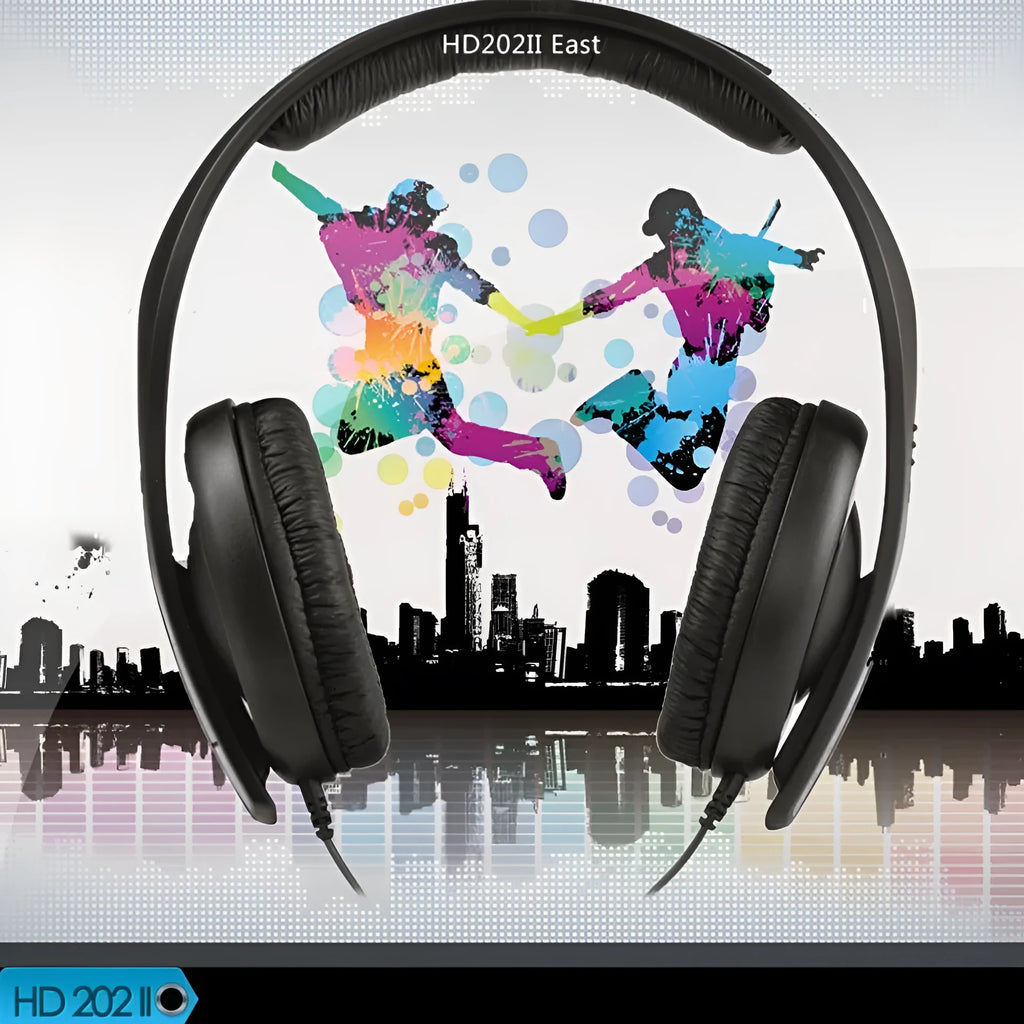 Black head mounted monitor stereo headphones with microphone and 3.5mm plug