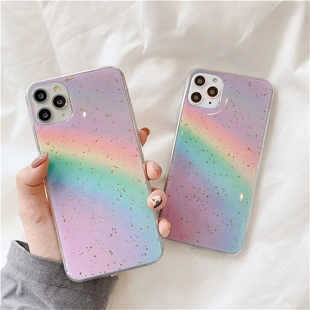 Rainbow gradient phone case with Japanese Korean style stripes on TPU protective shell for iPhone