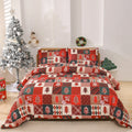 Christmas red plaid pattern bedding set with quilt cover and pillowcases on bed