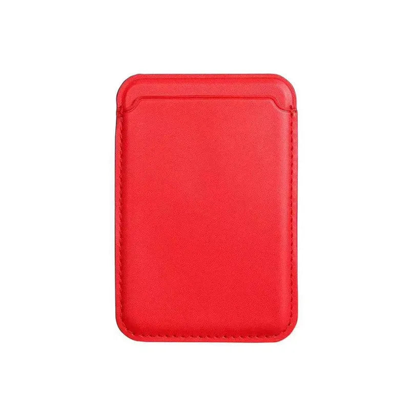 Magnetic card holder wallet case attached to iPhone showing three card slots in PU leather