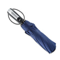 Black triple-folding automatic umbrella with 10 ribs showing palace-style shape and rubber handle