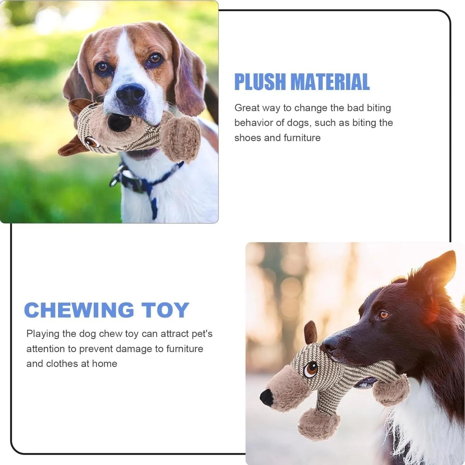 Large dog squeaky plush toy with cotton-reinforced construction for medium to large breed dogs