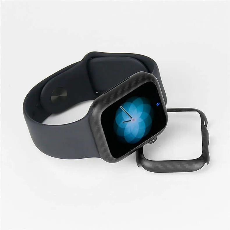 Apple Watch 4 half wrap leather case with carbon fibre accents in 44mm ultra-thin design