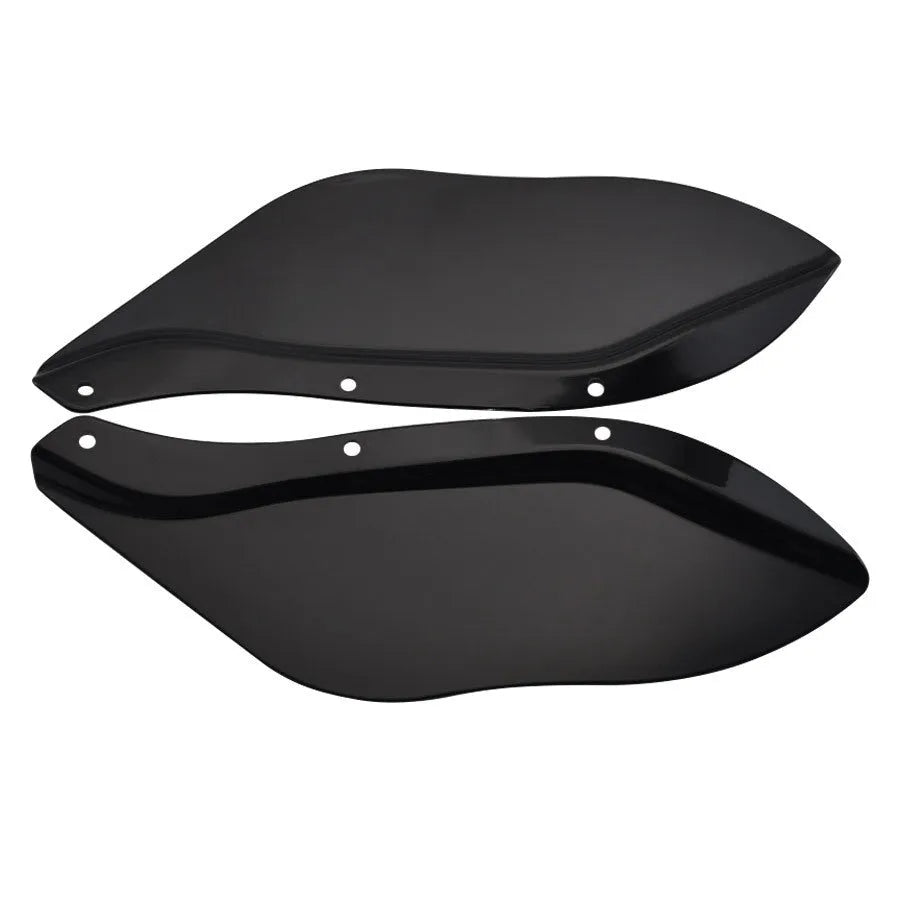 A pair of black and transparent ABS plastic side wing head covers for a Harley-Davidson Touring motorcycle.