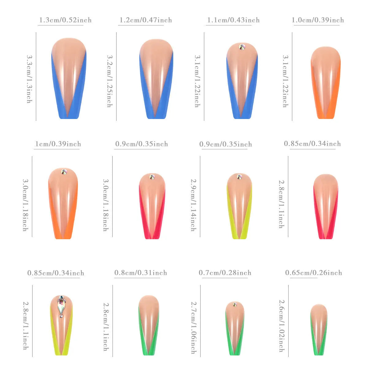 Detachable nail tips with BKS3037 diamond colour French finish and red cartoon love cross heart design.