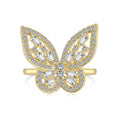 S925 sterling silver butterfly ring with white diamond inlaid zircon and adjustable opening band for women