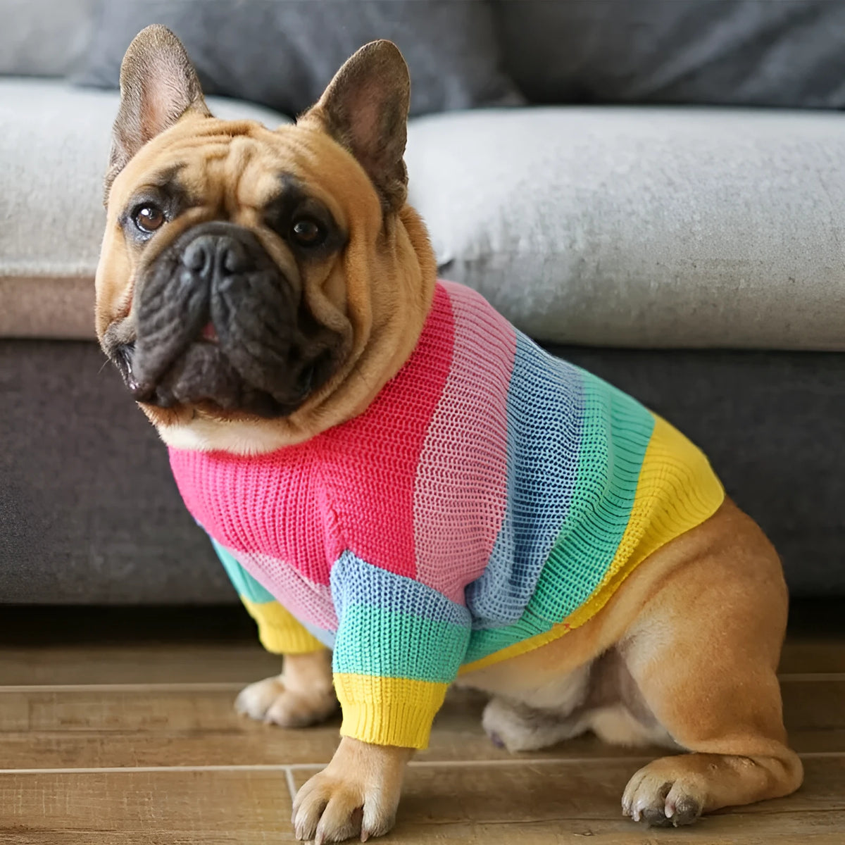 Rainbow wool dog sweater in sizes S to 3XL for dogs from 5-8 kg up to 30-38 kg