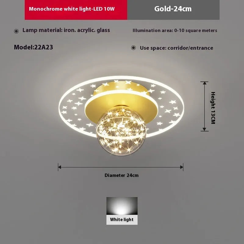 Modern ceiling lamp for corridor or hallway with LED light source in black, gold or white finish