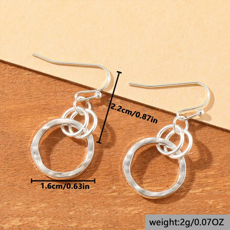 Silver round ring earrings, geometric zinc alloy hoop with electroplated finish, simple style for women