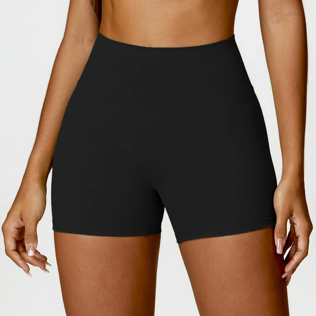 Women's high waist yoga shorts with belly control and hip lifting design in nylon fabric