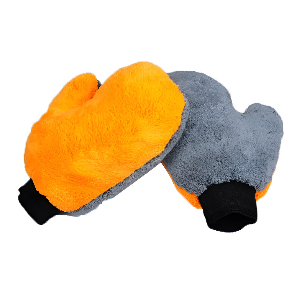 Bear Paw double-sided coral fleece thumb glove car cleaning mitt 24x20cm in grey and orange
