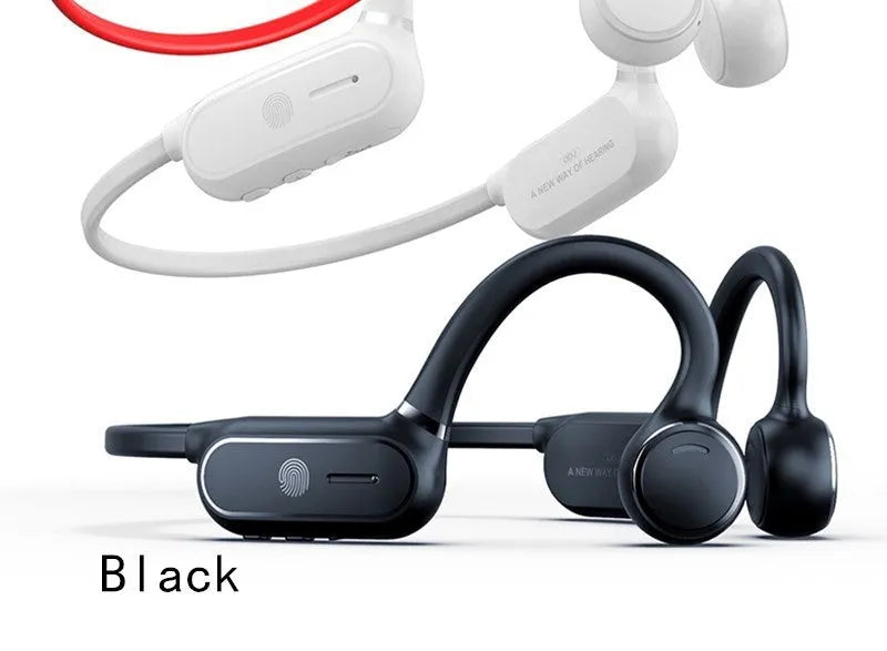 Black air conduction Bluetooth earphone with titanium alloy wire frame and touch controls