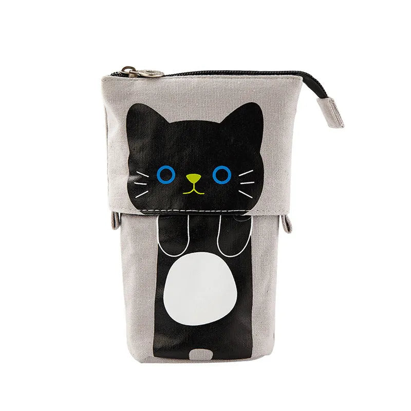 Round canvas pencil bag with Korean cartoon pattern measuring 19cm long