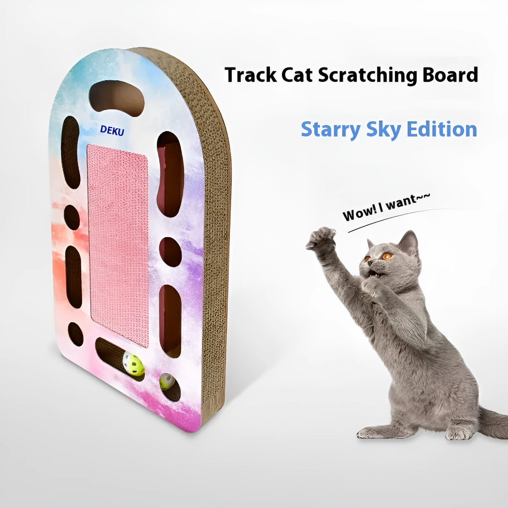 Brown corrugated cat scratch board 50.5 x 30.5 x 6cm with included ball for indoor cats