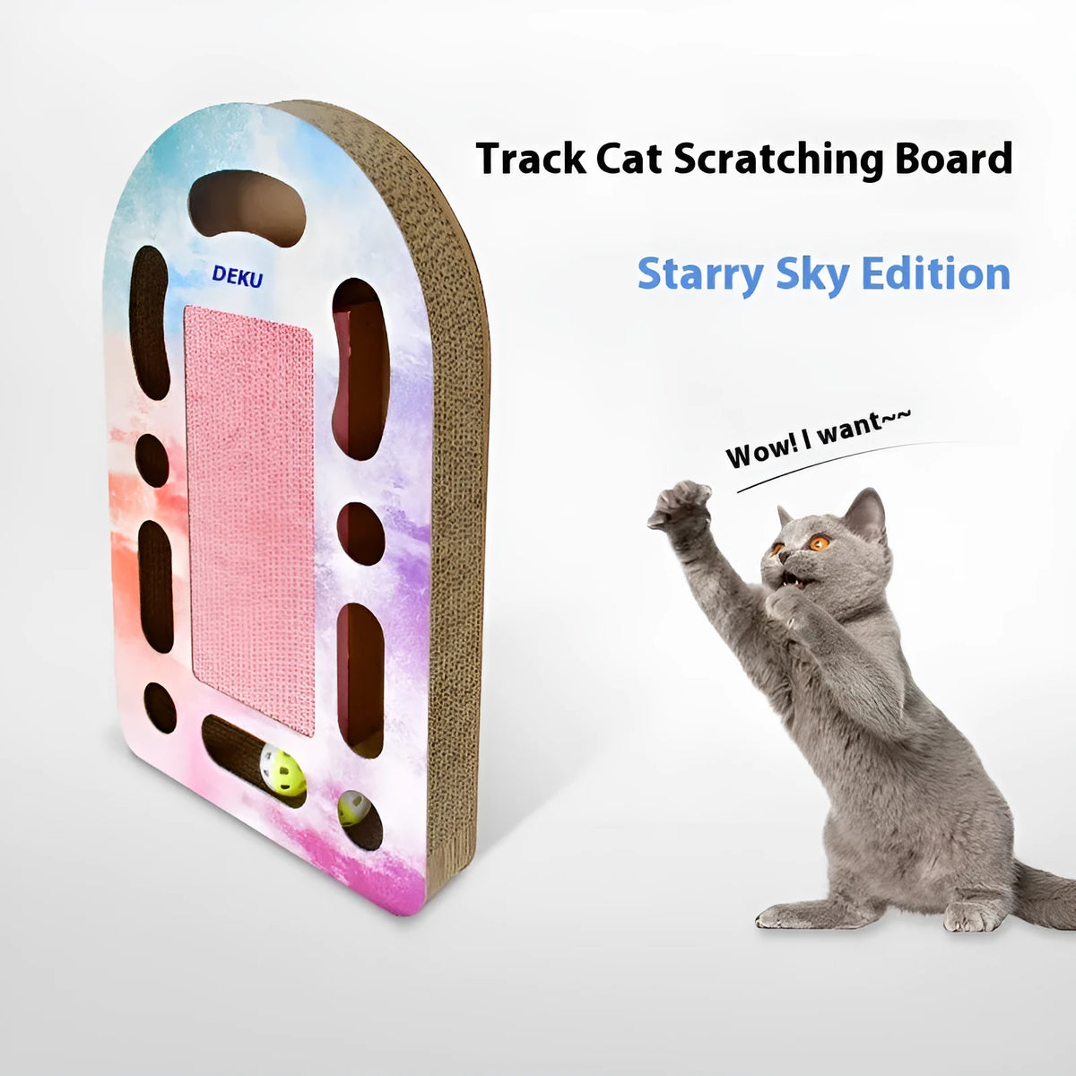 Brown corrugated cat scratch board 50.5 x 30.5 x 6cm with included ball for indoor cats