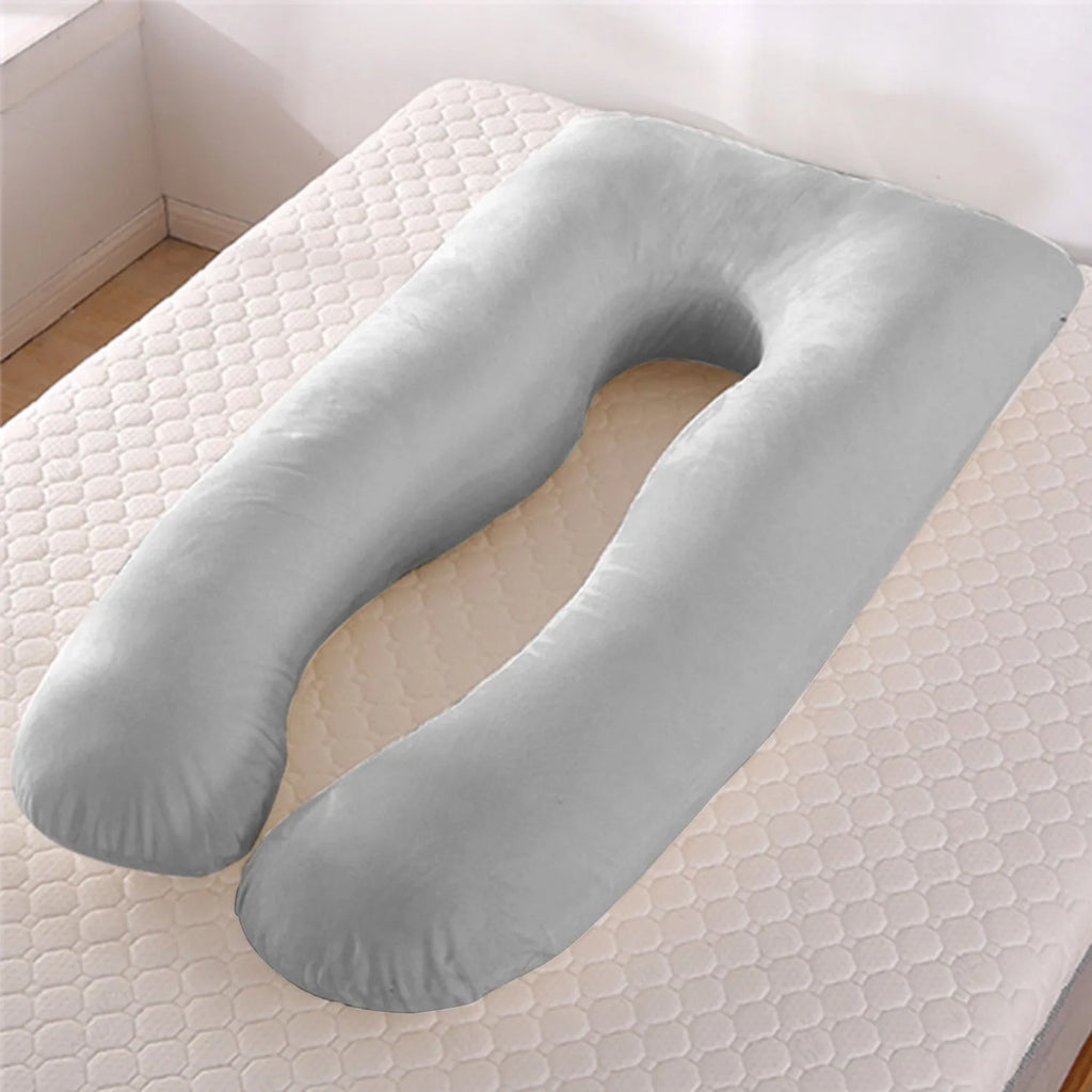 U-shaped pregnancy pillow in light blue with ice silk fabric, showing full 130cm length