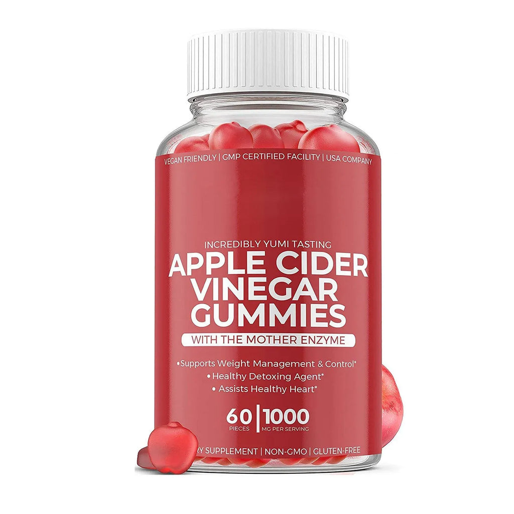 Bottle of 60 apple cider vinegar supplement gummies for adults.