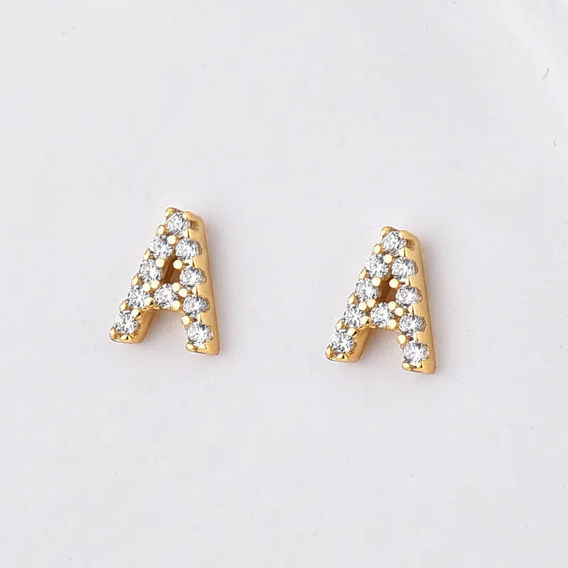 Gold plated earring featuring the letter A from the alphabet, with a small zircon stone detail.