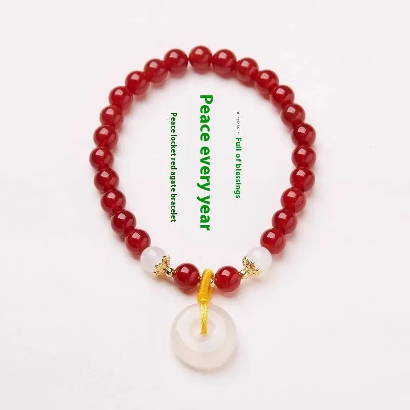 Handmade natural jinsi jade bracelet with safety buckle clasp and 6mm agate beads