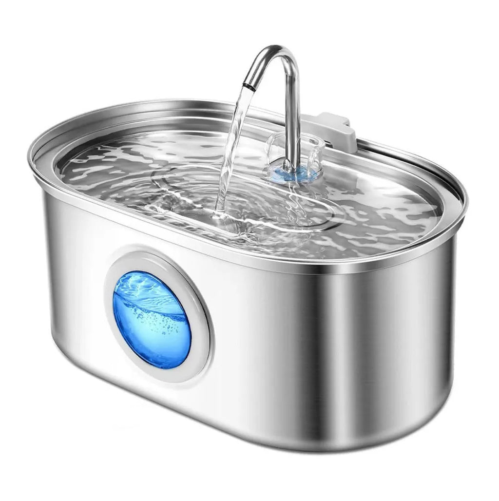 Stainless steel pet water dispenser with runway design and automatic refill system