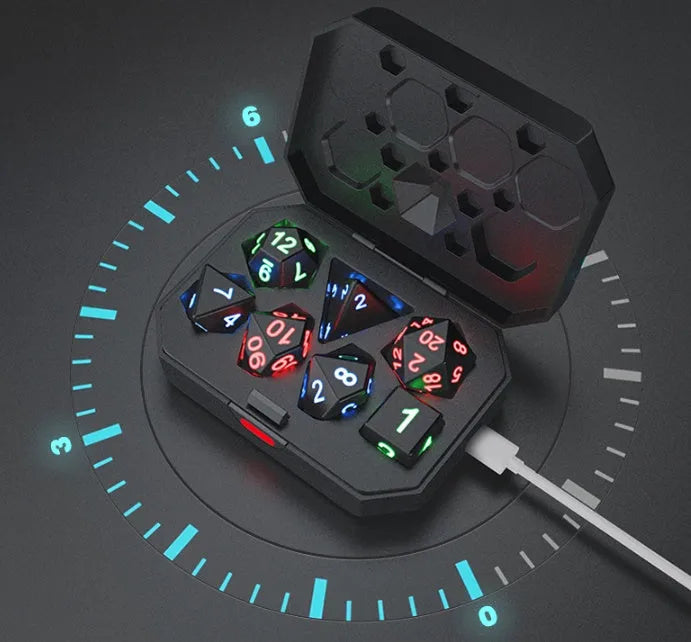 LED dice set with seven plastic electronic light up dice for party board games and tabletop play