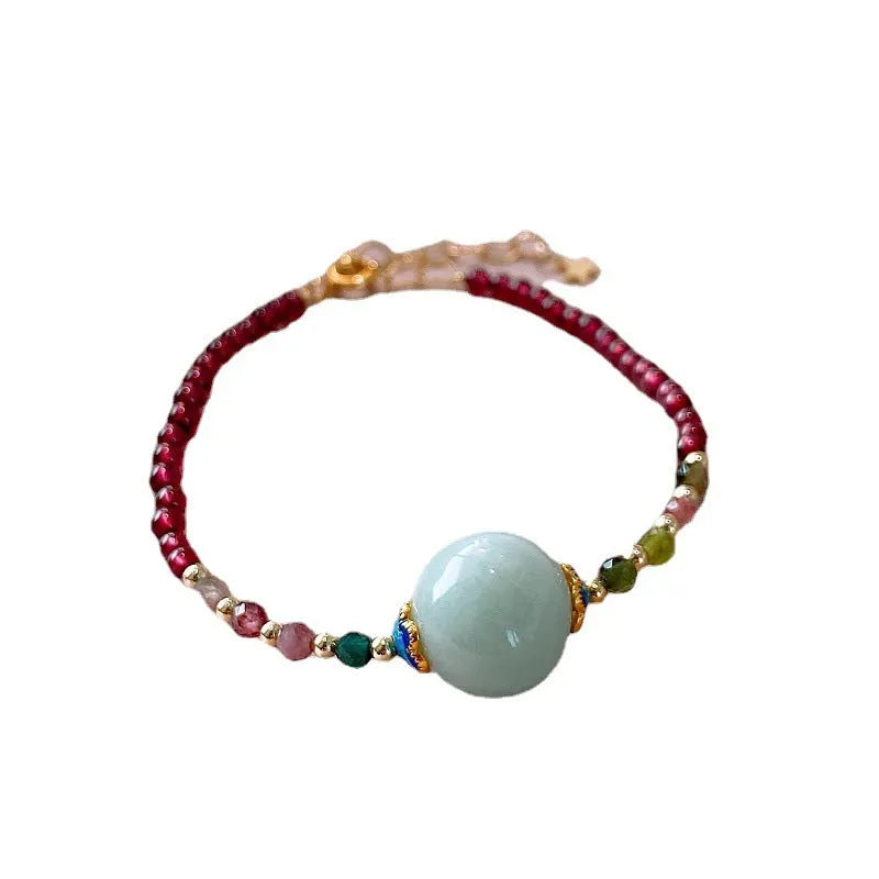 Chinese-style aquamarine garnet bracelet with drop-shaped tourmaline beads