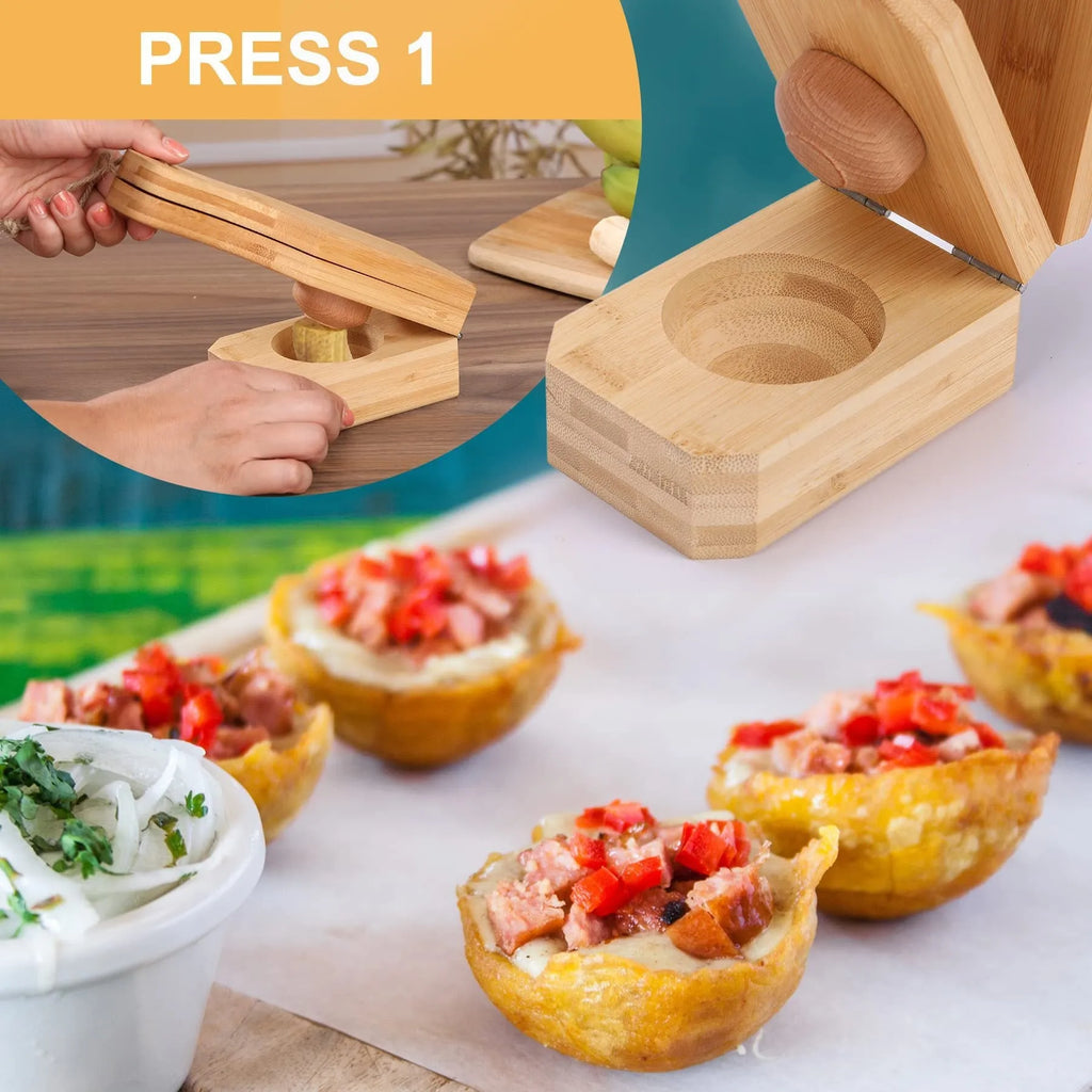 Wooden banana grinder with modern design on a kitchen counter