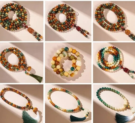 108 bead Bodhi seed mala bracelet, 10mm beads, Dunhuang Duobao gradient Begonia Fire Lotus, unisex ethnic style