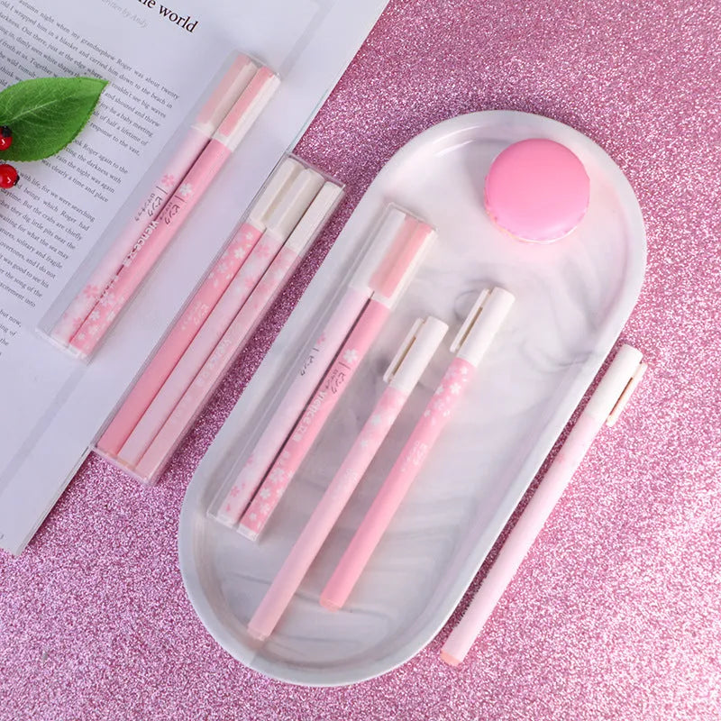 Sakura gel pen set showing 0.38mm and 0.5mm needle tip sizes in plastic body with refillable cartridge design