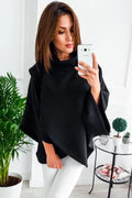 Women's black batwing cardigan with extended 100cm length and three-button placket for autumn winter wear