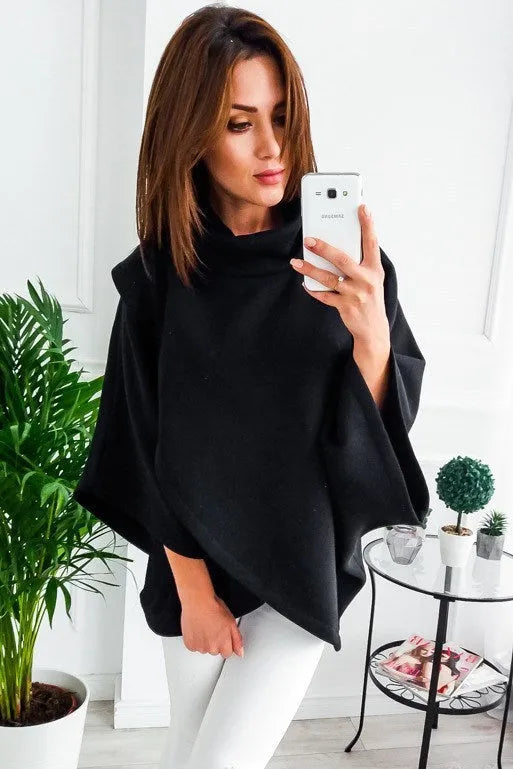 Women's black batwing cardigan with extended 100cm length and three-button placket for autumn winter wear