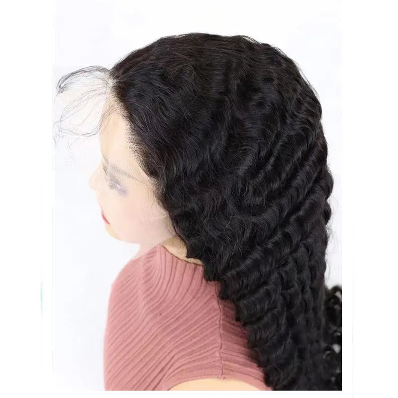 Solid colour human hair half lace front wig shown in one of nine available lengths from 18 to 34 inches