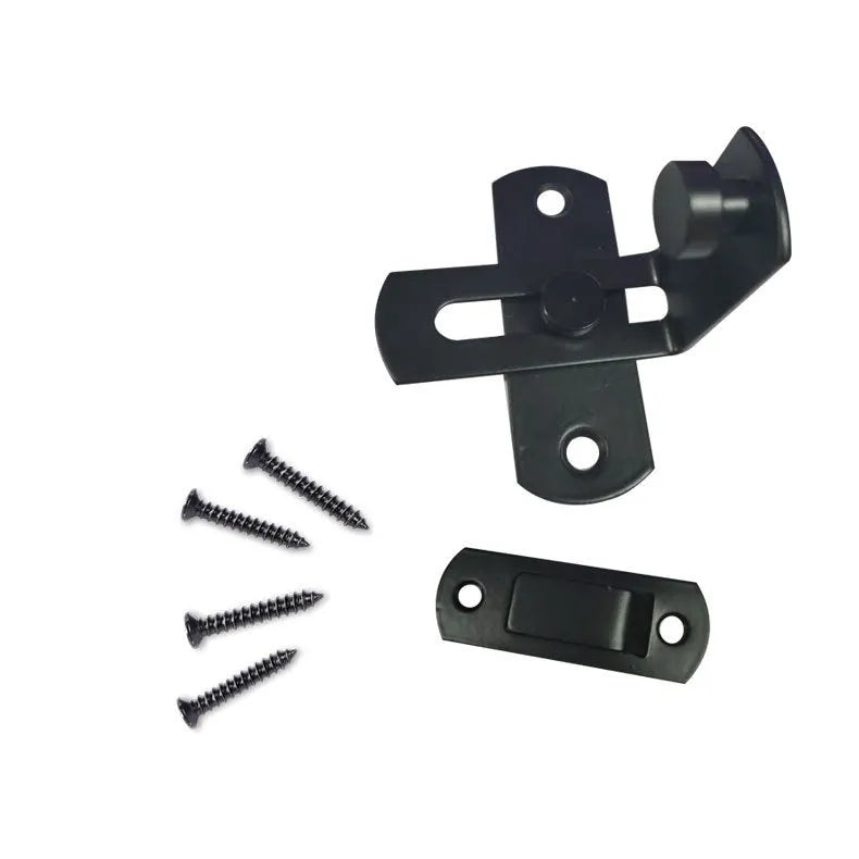 90-degree black carbon steel sliding door lock with flat stainless steel shackle for warehouse and barn doors