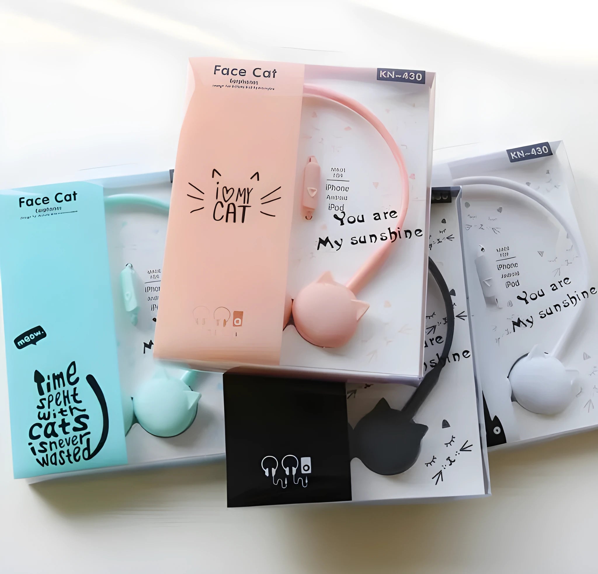 Cute cat design stereo in-ear earphones with coloured cable and 3.5mm plug