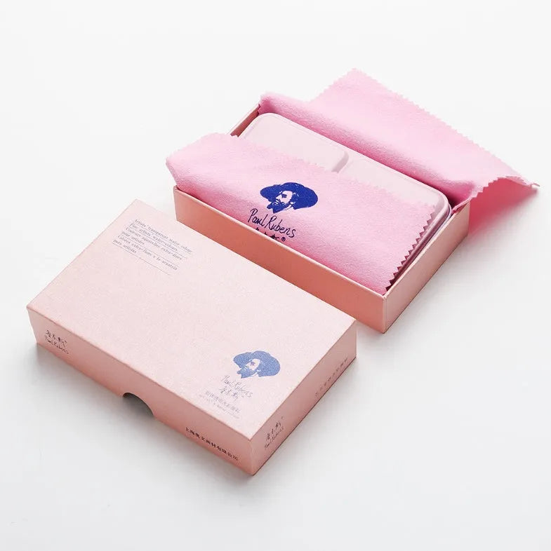 Solid watercolour paint set with pearl finish showing 12 or 24 colour pans in a case.